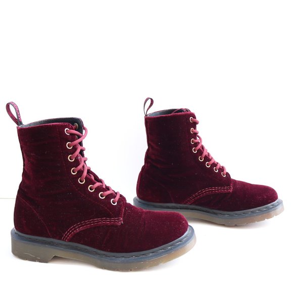 Dr. Martens Shoes - Cherry Velvet Dr. Martens Page Combat Boots Size 7